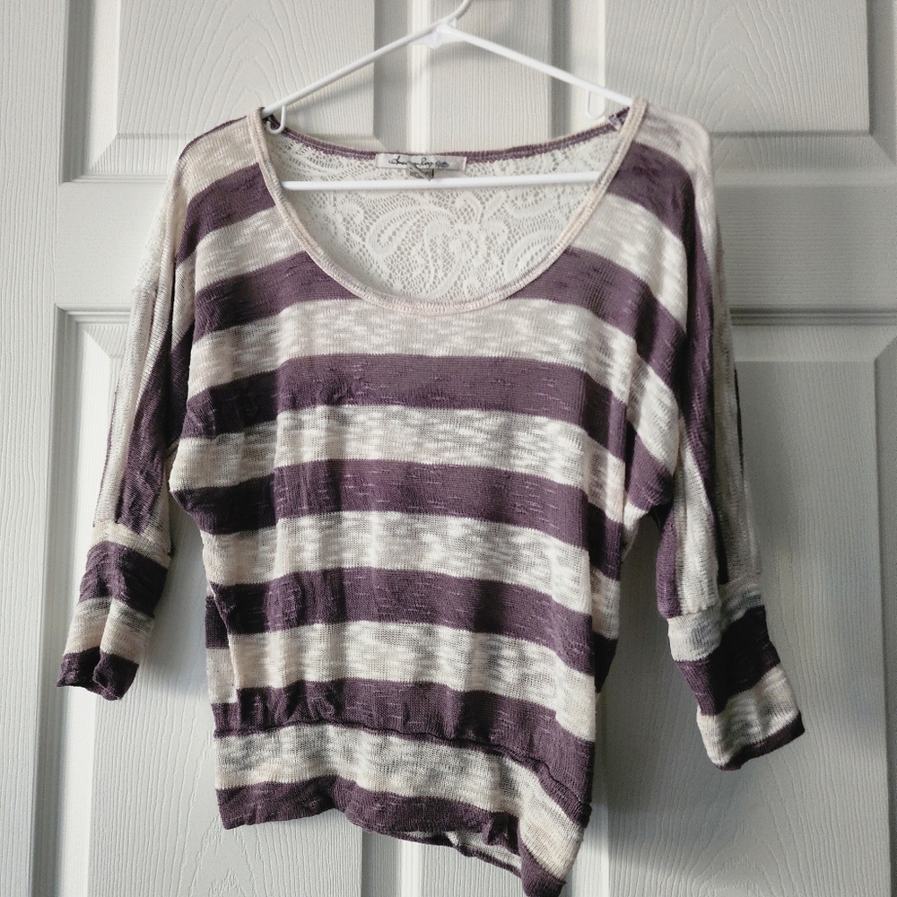 American Rag Top in Purple and Cream Stripes